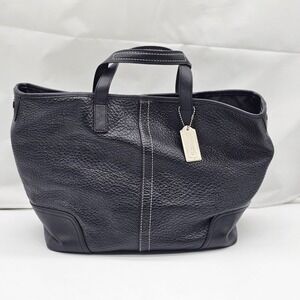 COACH Black Pebbled Leather Tote Bag Purse with Metal Hang Tag Work School Bag